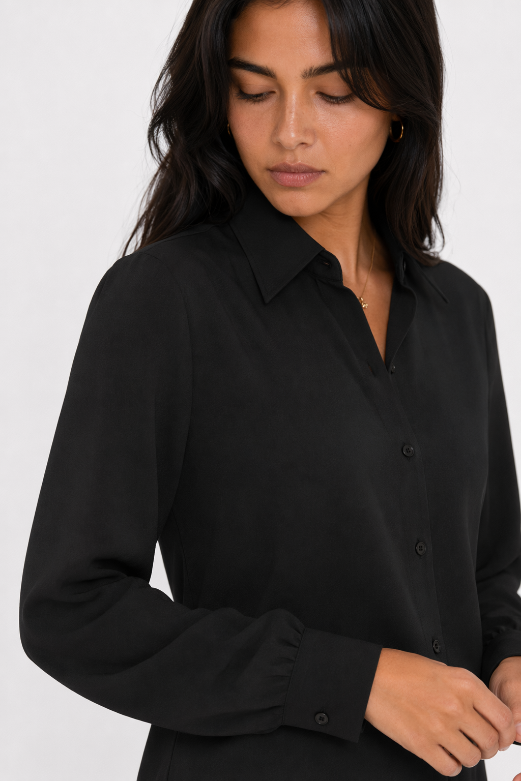 Button-Up Blouse for Women's Business Attire Black