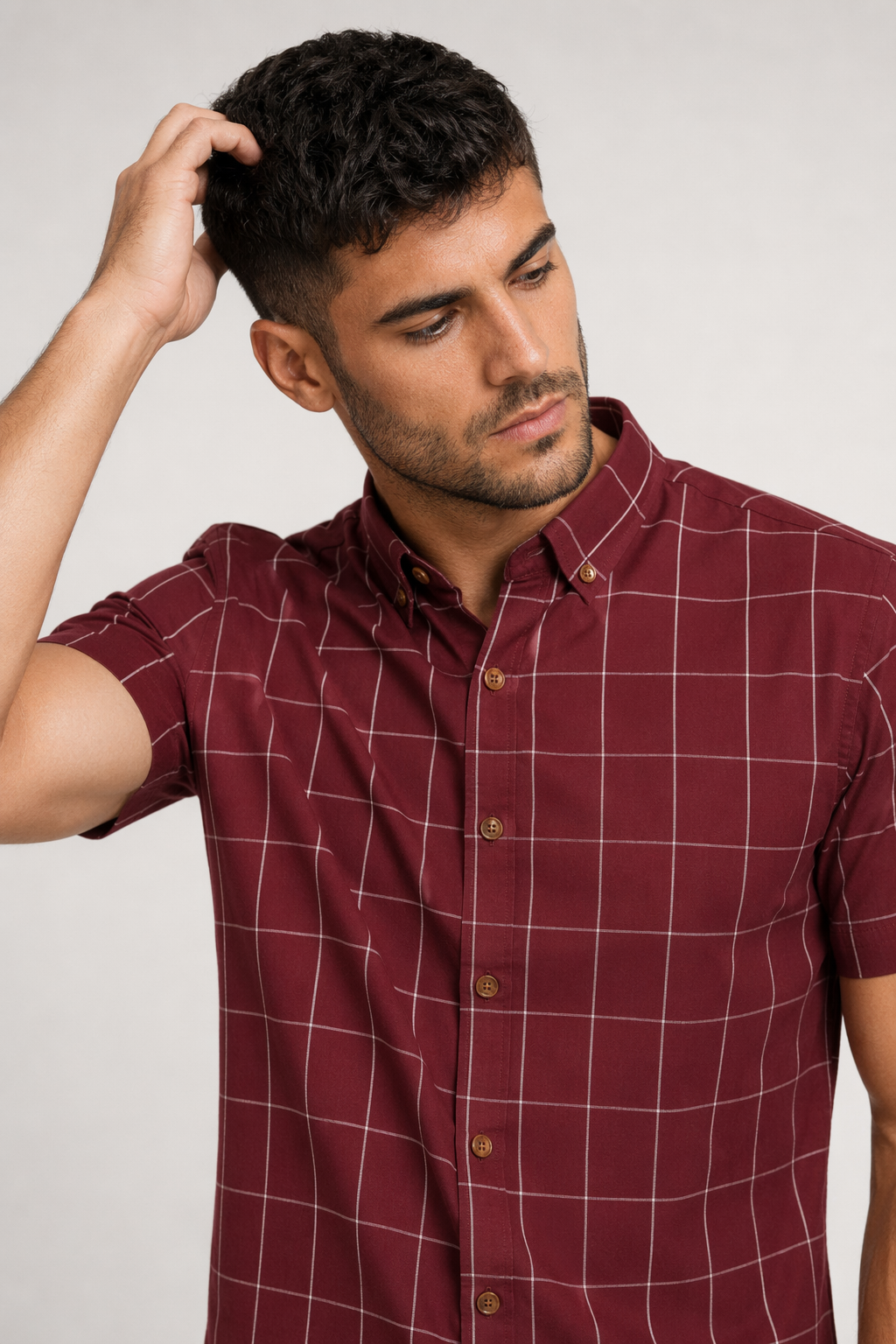 Checkered Red Mens Short Sleeve Button-Up Shirt Default