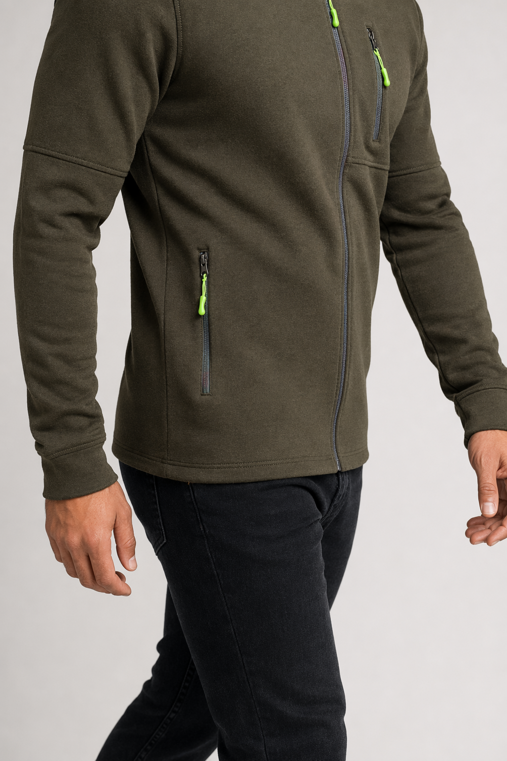 Dual-Zip Men's Lightweight Hooded Sweatshirt Army Green