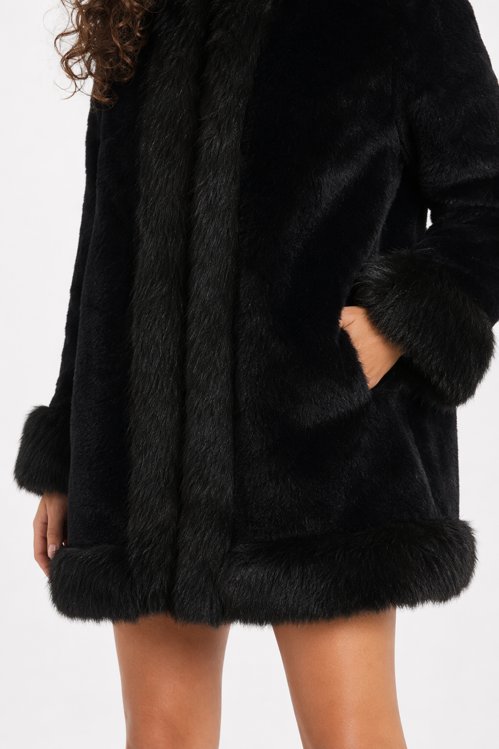 Faux Fur Hooded Women's Coat Black