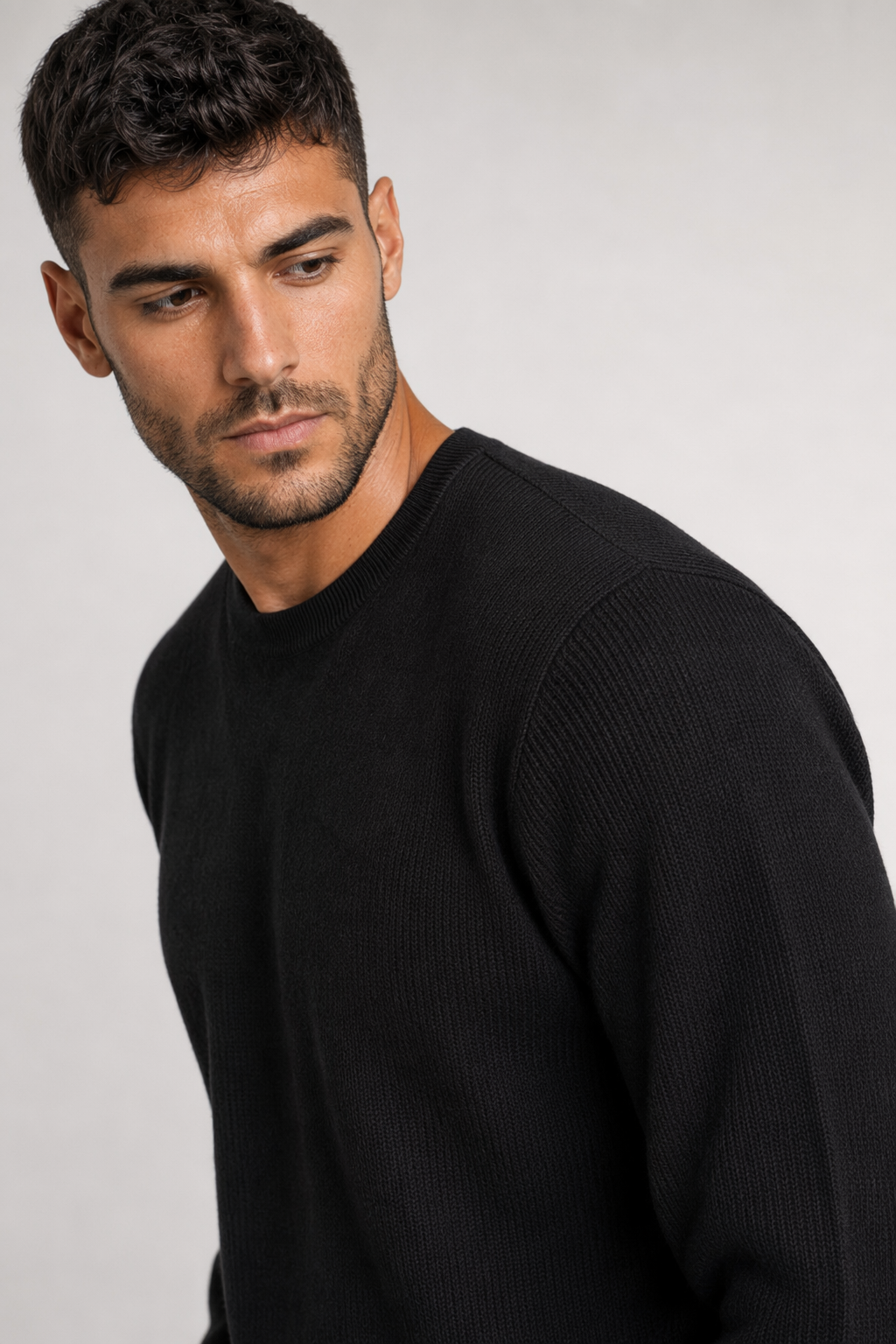 Loose-Fitting Crew Neck Sweater with a KPOP Vibe for Men Black