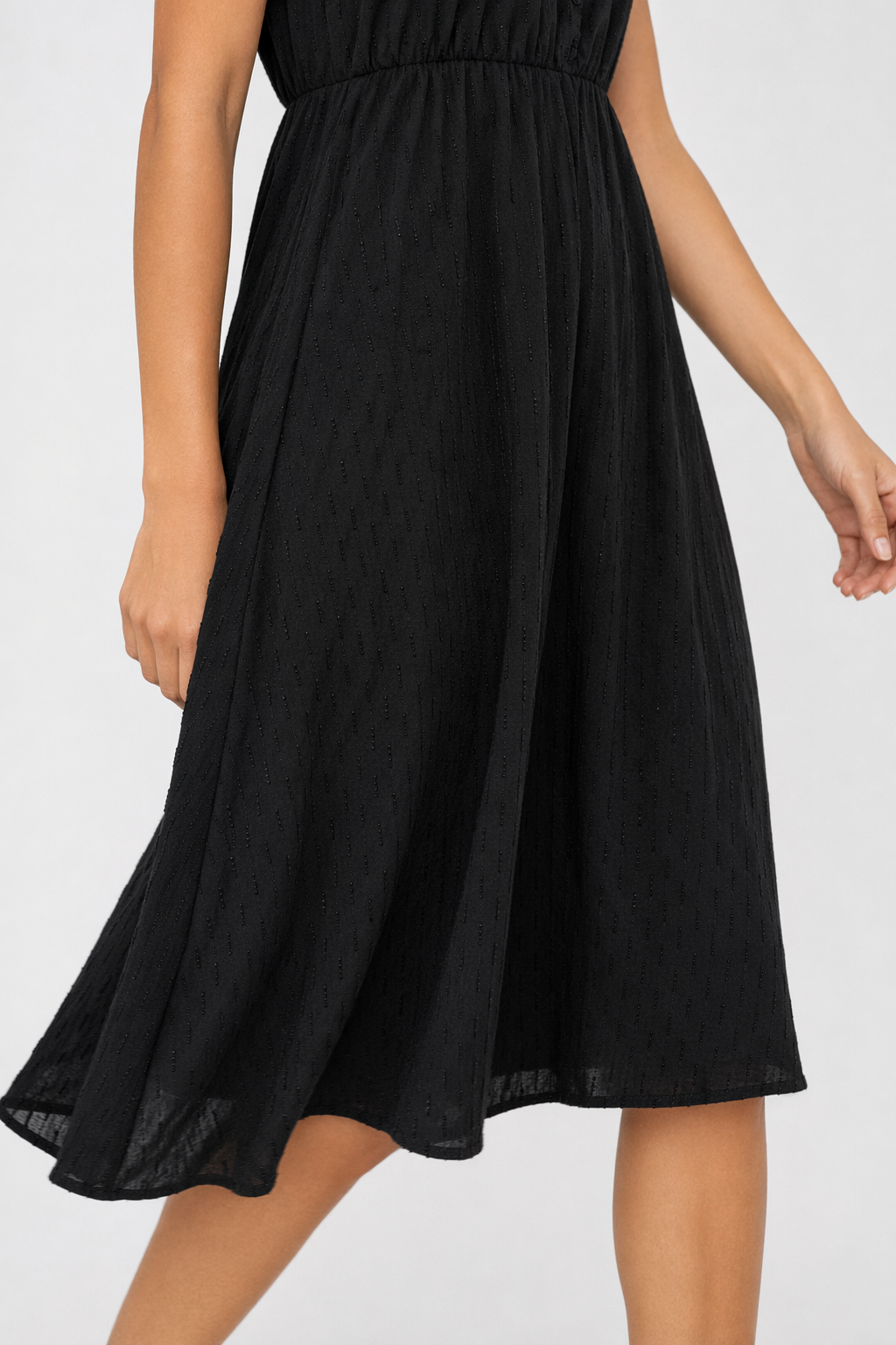 Ruffled Sleeve Summer Dress for Women with V-Neck Black