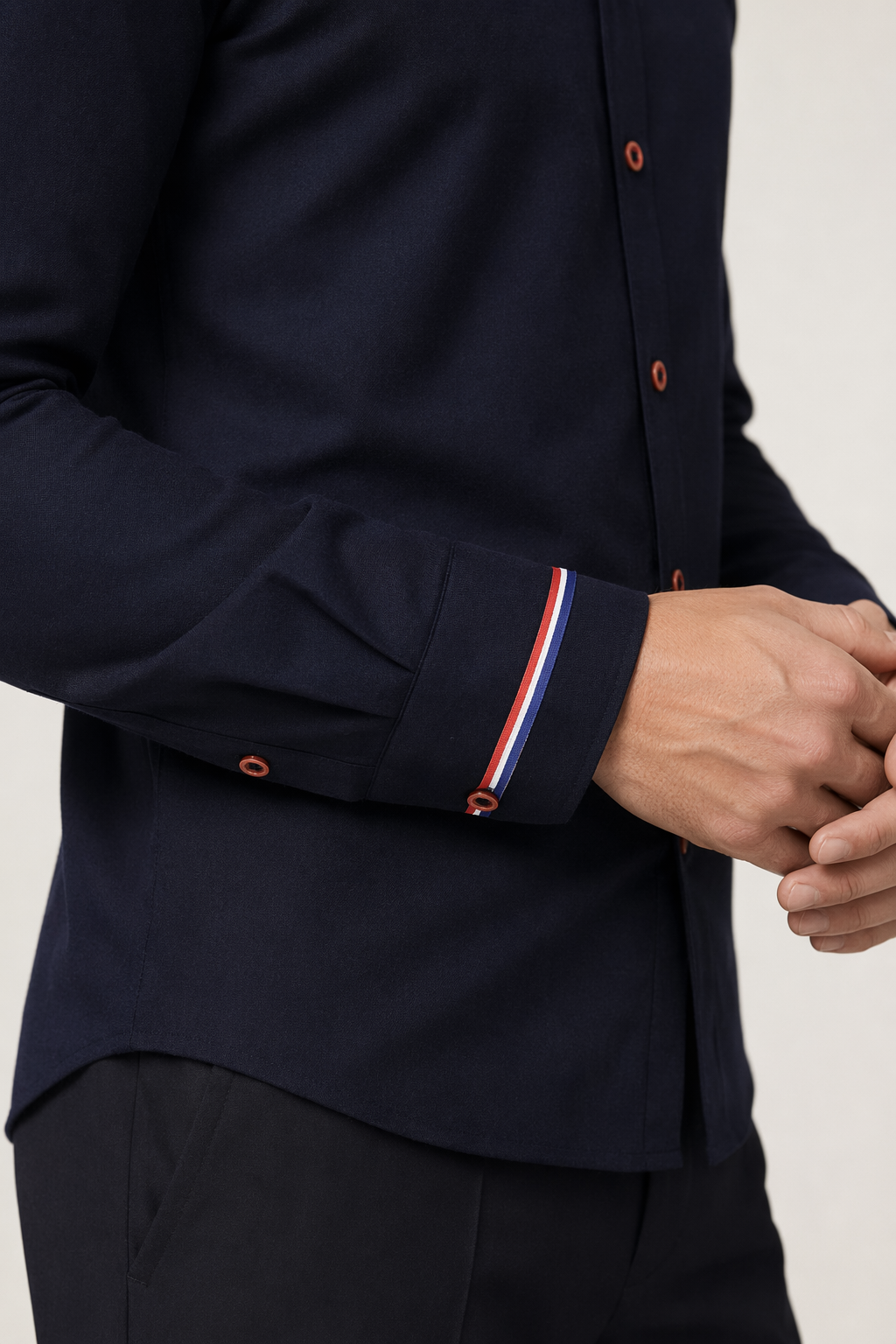Ribbon Detailed Men's Button-Up Shirt Navy