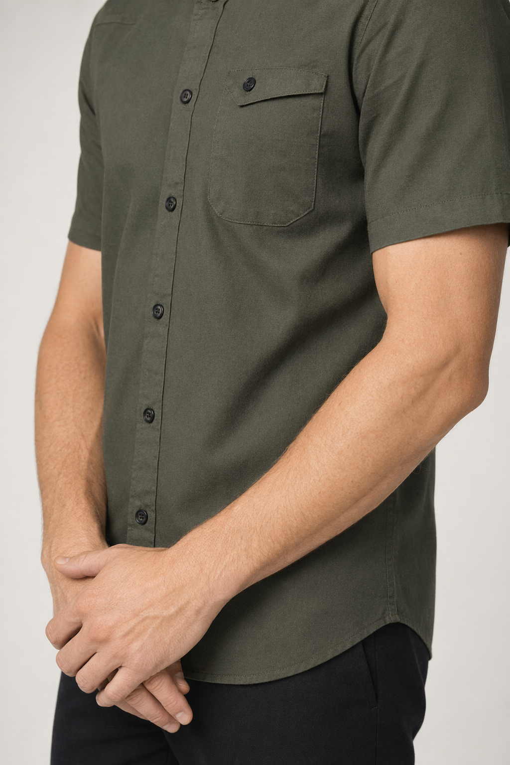 Short Sleeve Shirt with Flip Pockets for Men Army Green