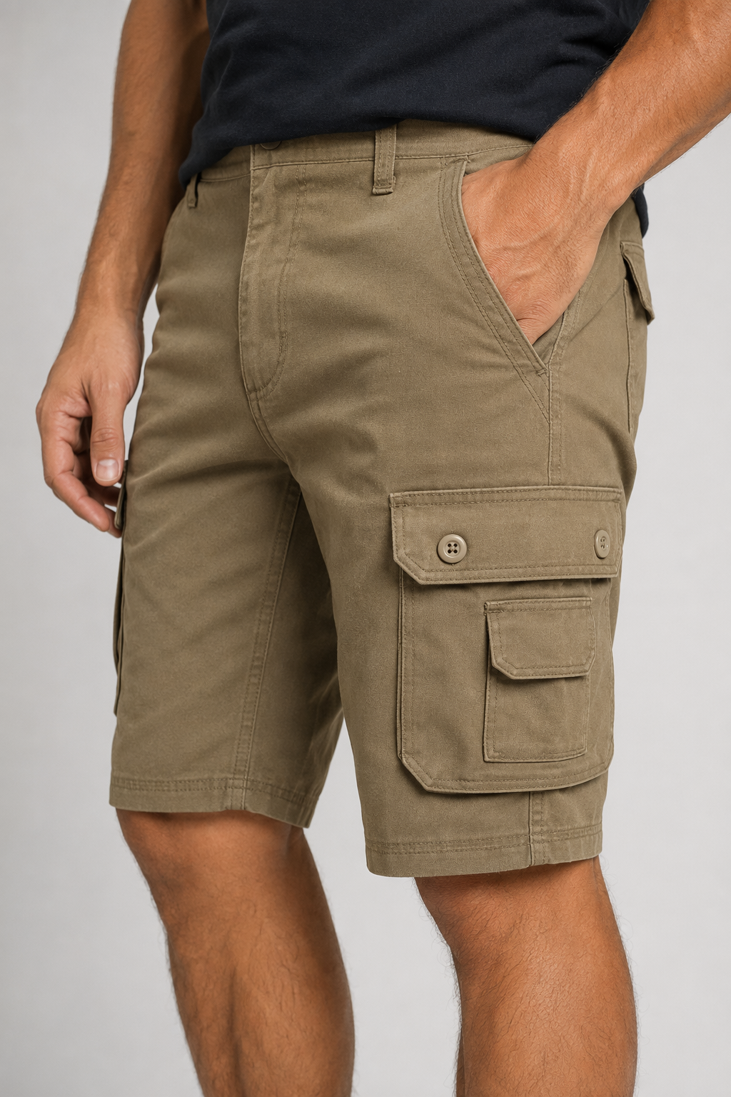 Side Pocketed Men's Casual Cargo Shorts Mud