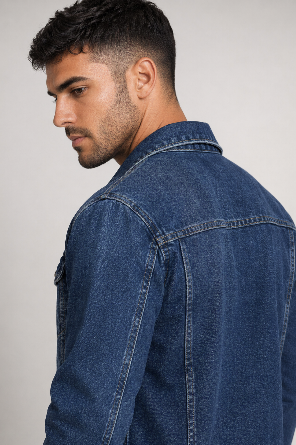 Trucker Style Men's Denim Jacket Dark Blue