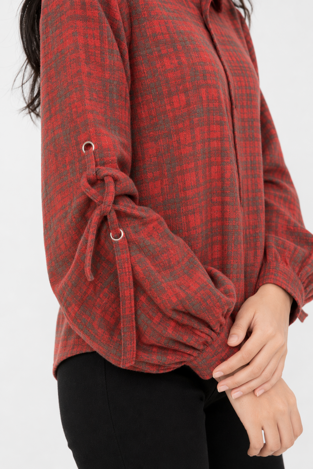 Plaid Bell Sleeve Women's Top Red