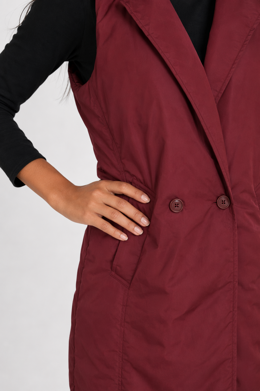 Long Double Breasted Winter Vest for Women Red