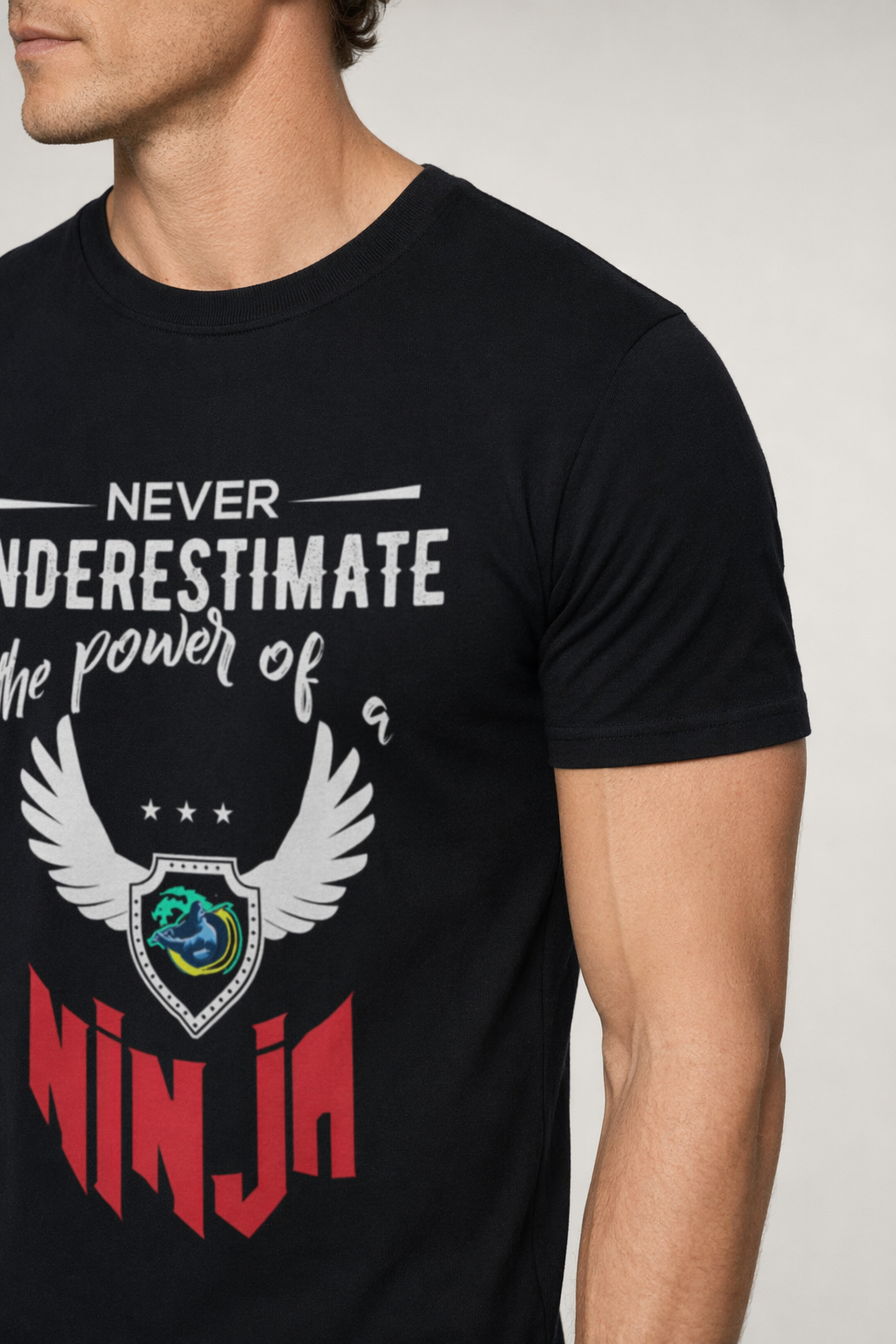Short Sleeve T-Shirt with Red Ninja Emblem Black