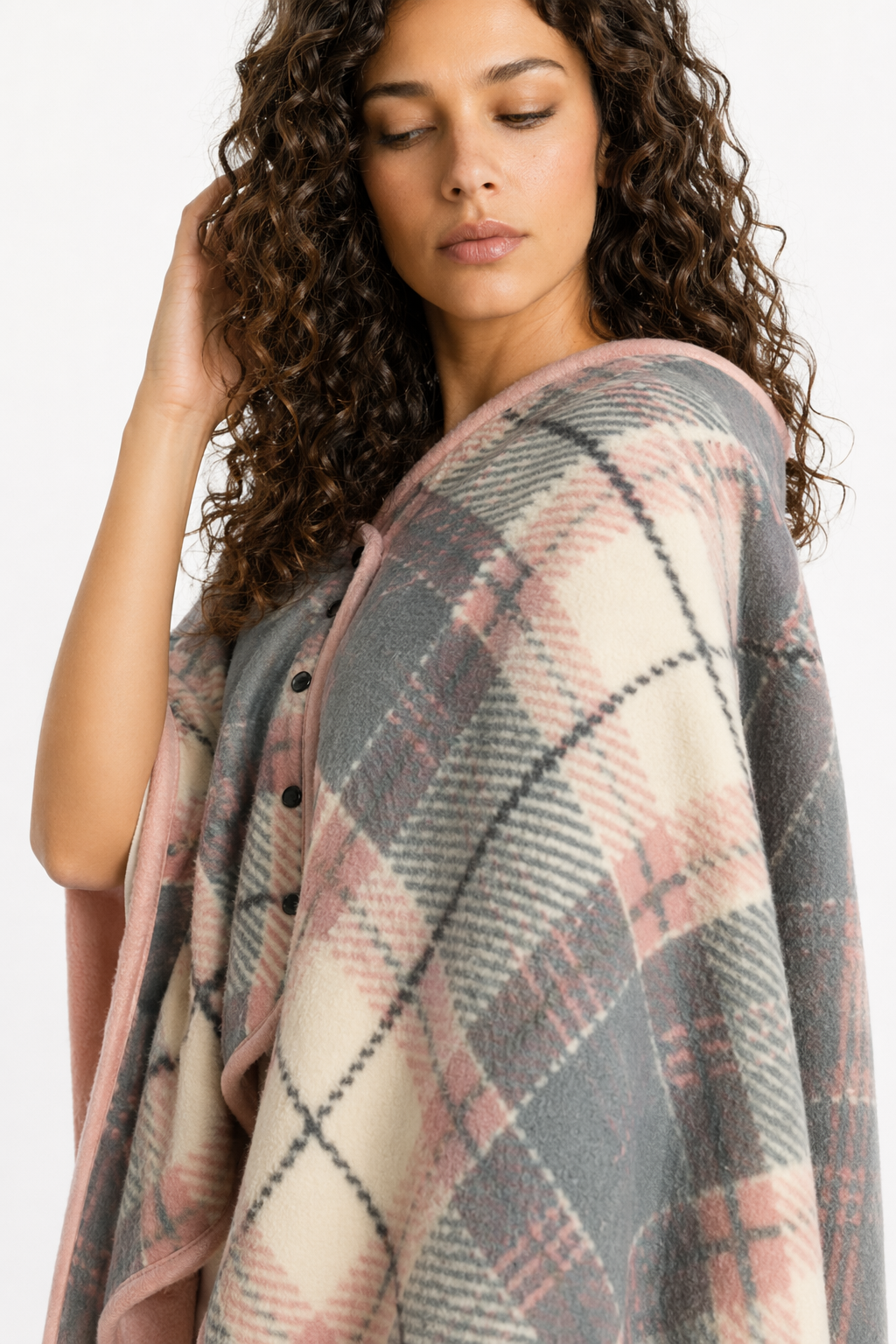Double Layered Checkered Blanket with Versatile Functions Pink