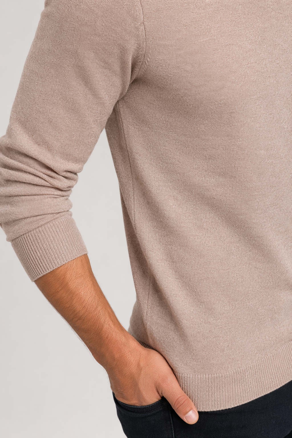 Knitted Top for Men with a V Neck Khaki