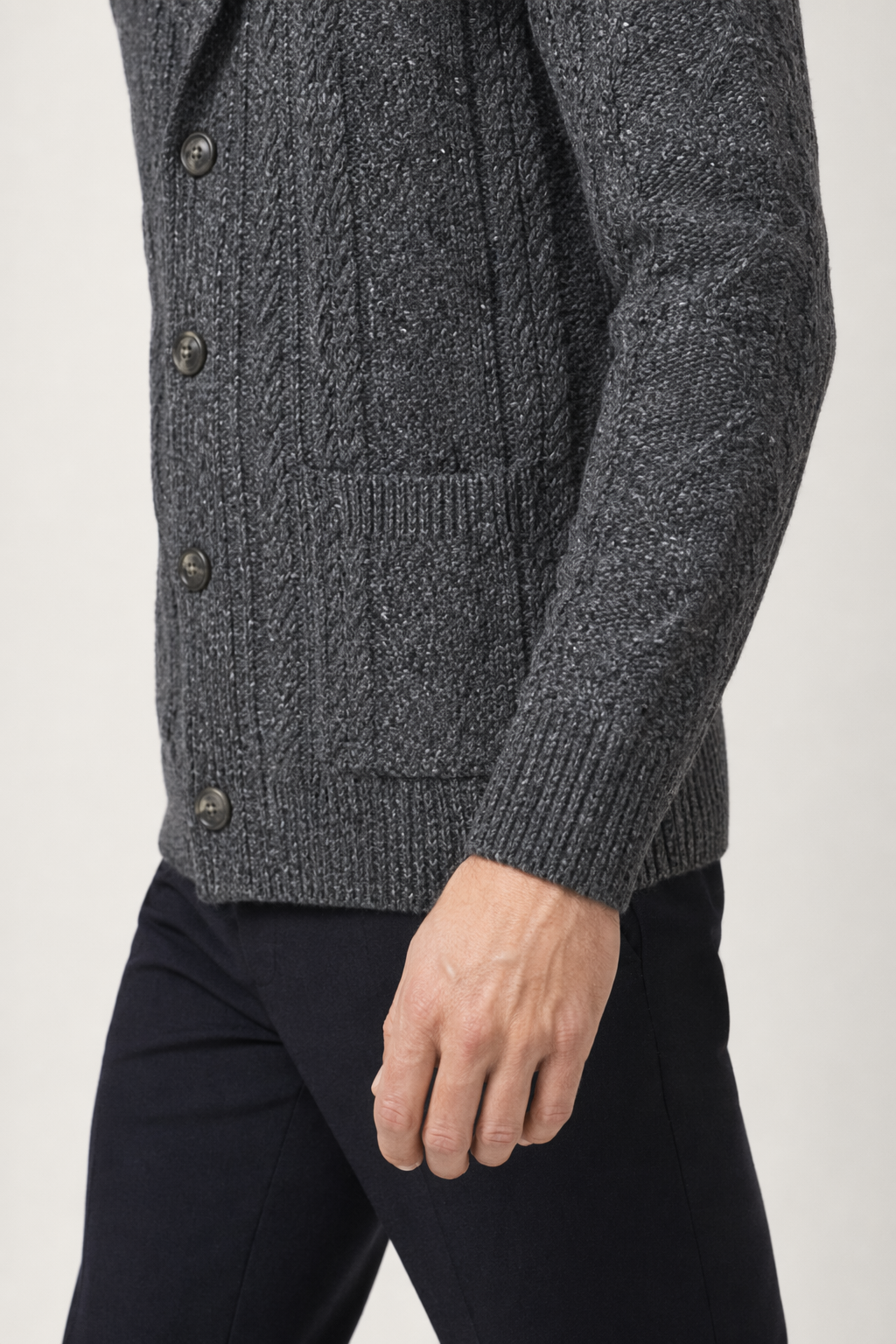 Shawl Collar Men's Cable Knit Cardigan Dark Gray