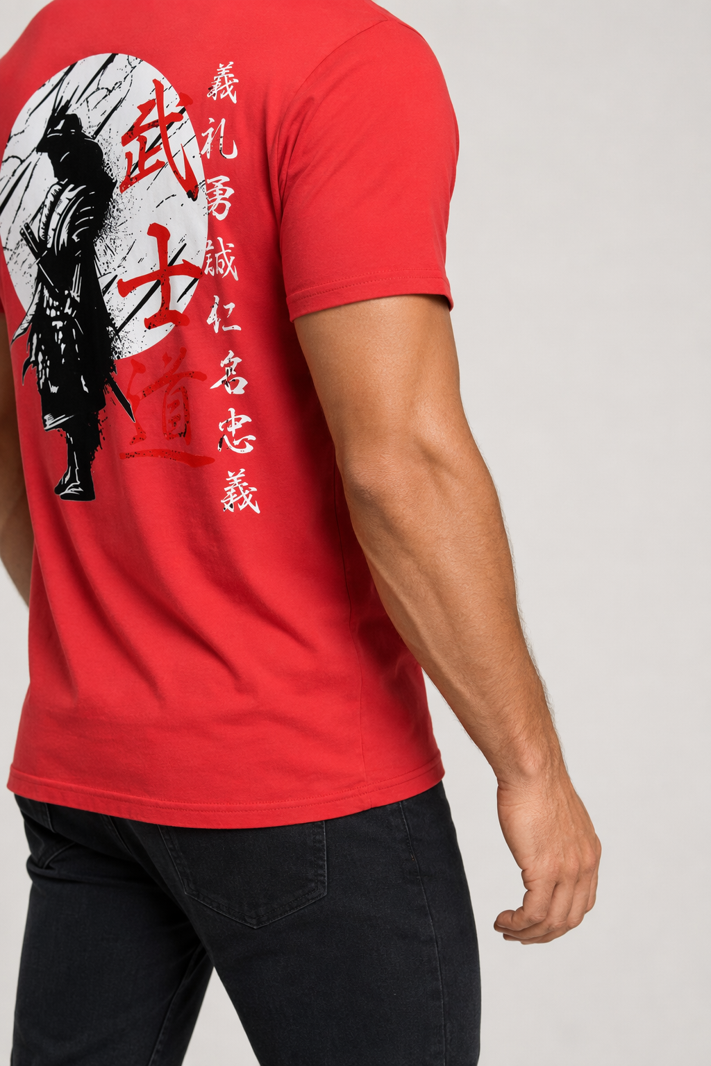 Samurai-Inspired Short Sleeve Tee for Men Red