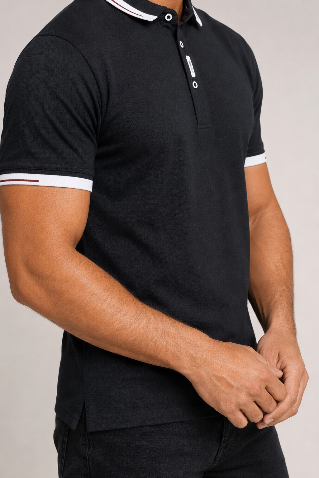 Short-Sleeved Polo Shirt for Men with Distinctive Collar Embellishments Black