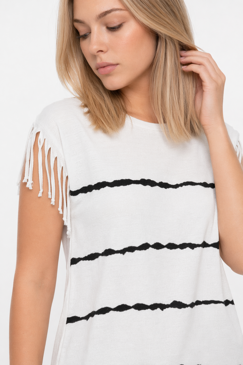 Fringed Striped Women's Top White