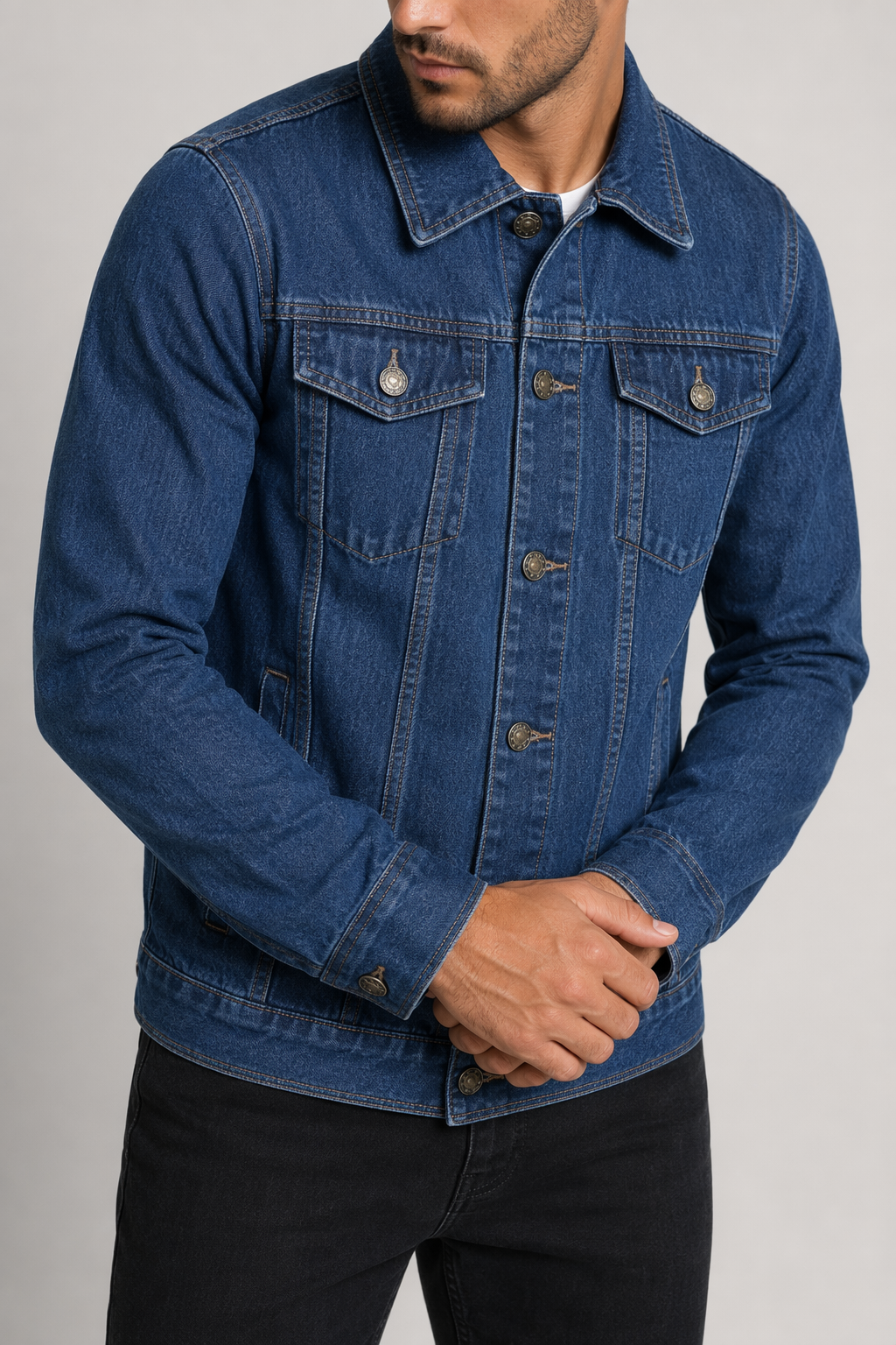 Classic Denim Jacket with Dual Pockets for Men Denim