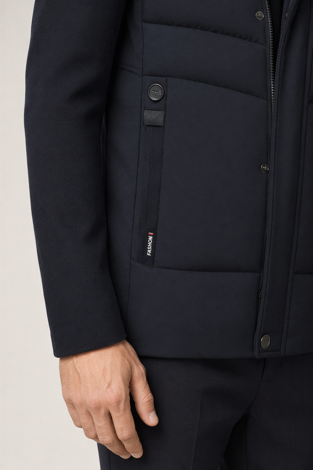 Mid-Length Men's Zip-Up Jacket with Detachable Hood Navy
