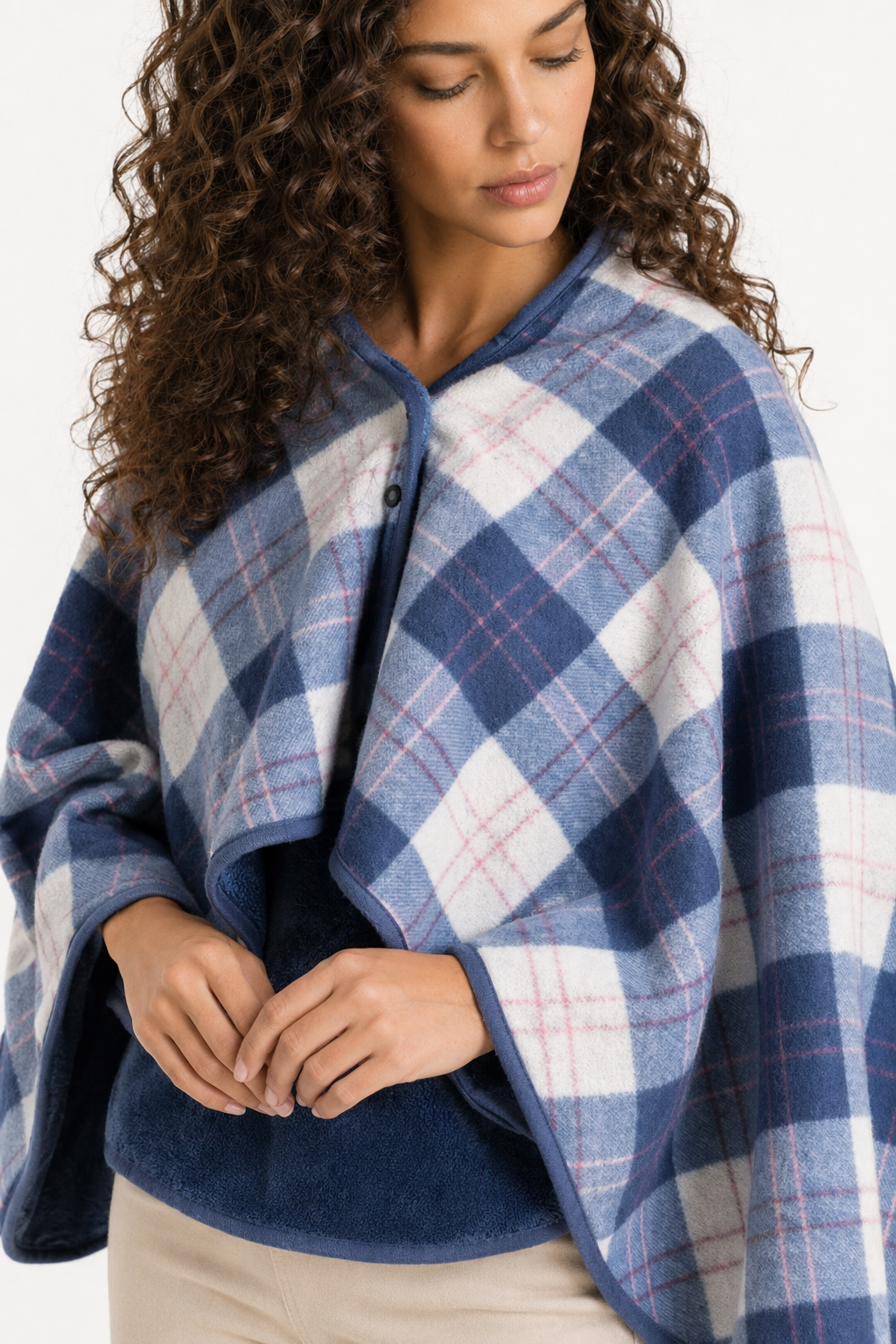 Double Layered Checkered Blanket with Versatile Functions Blue