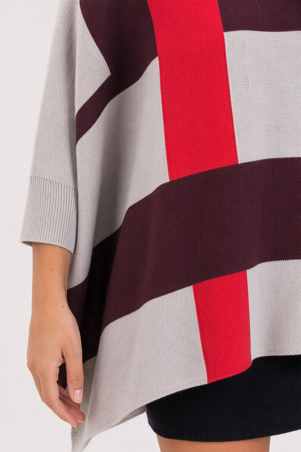 Red Striped Women's Checkered Sweater Cape Default
