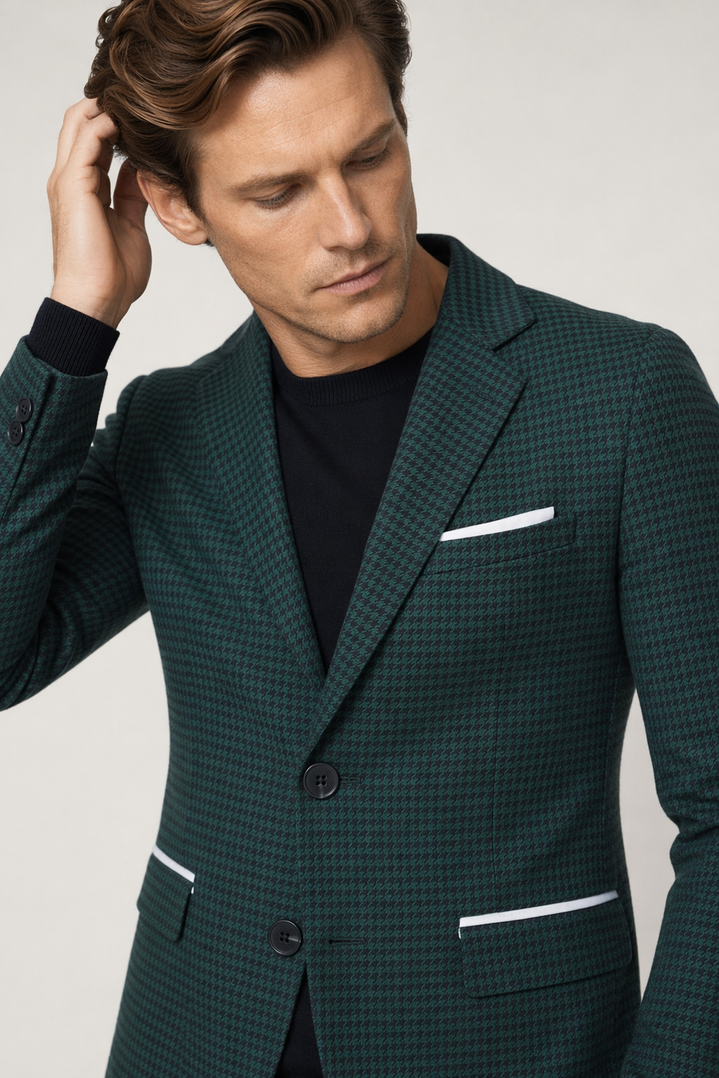 Houndstooth Pattern Men's Blazer Green