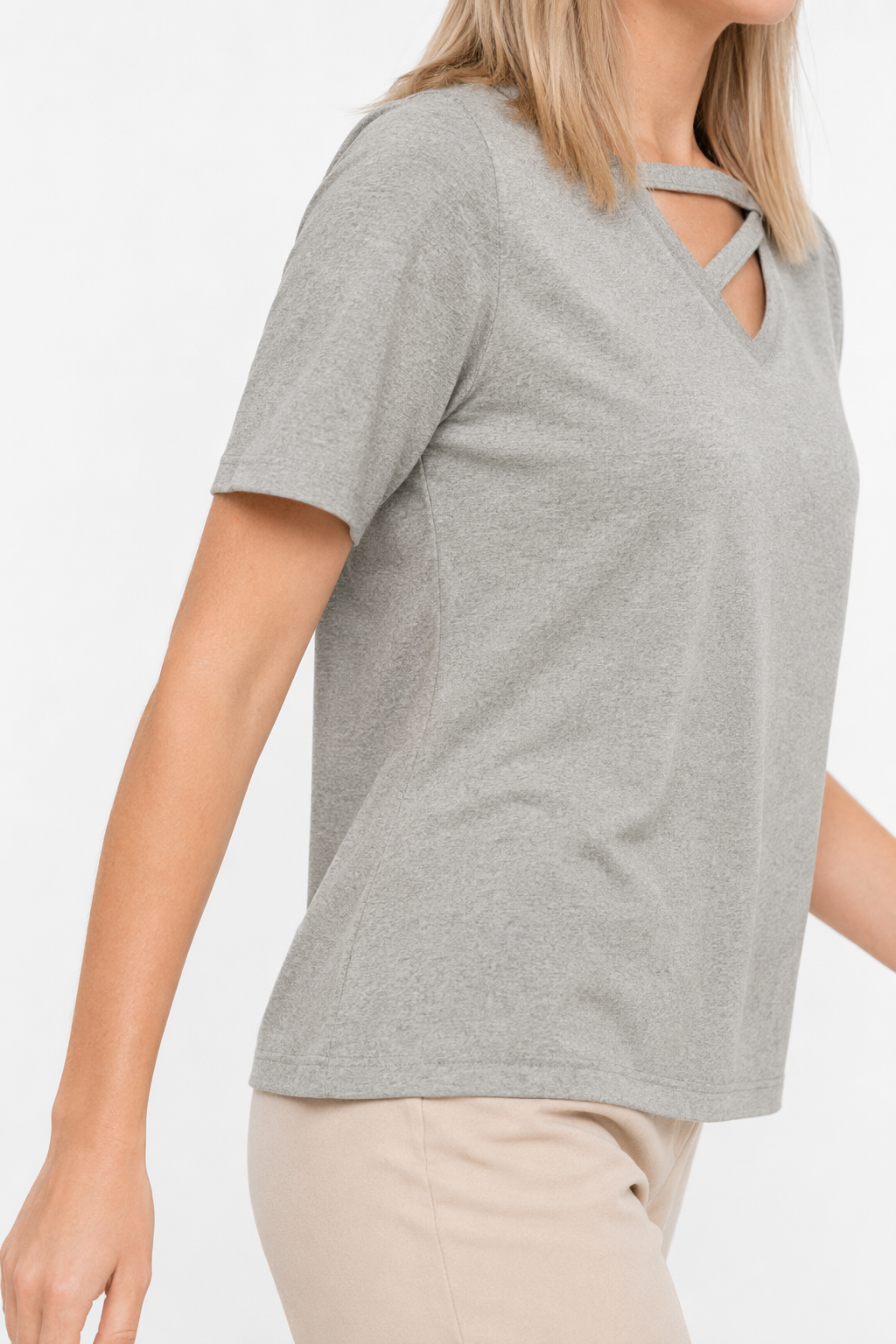 Korean V-Neck Women's Summer Blouse Gray