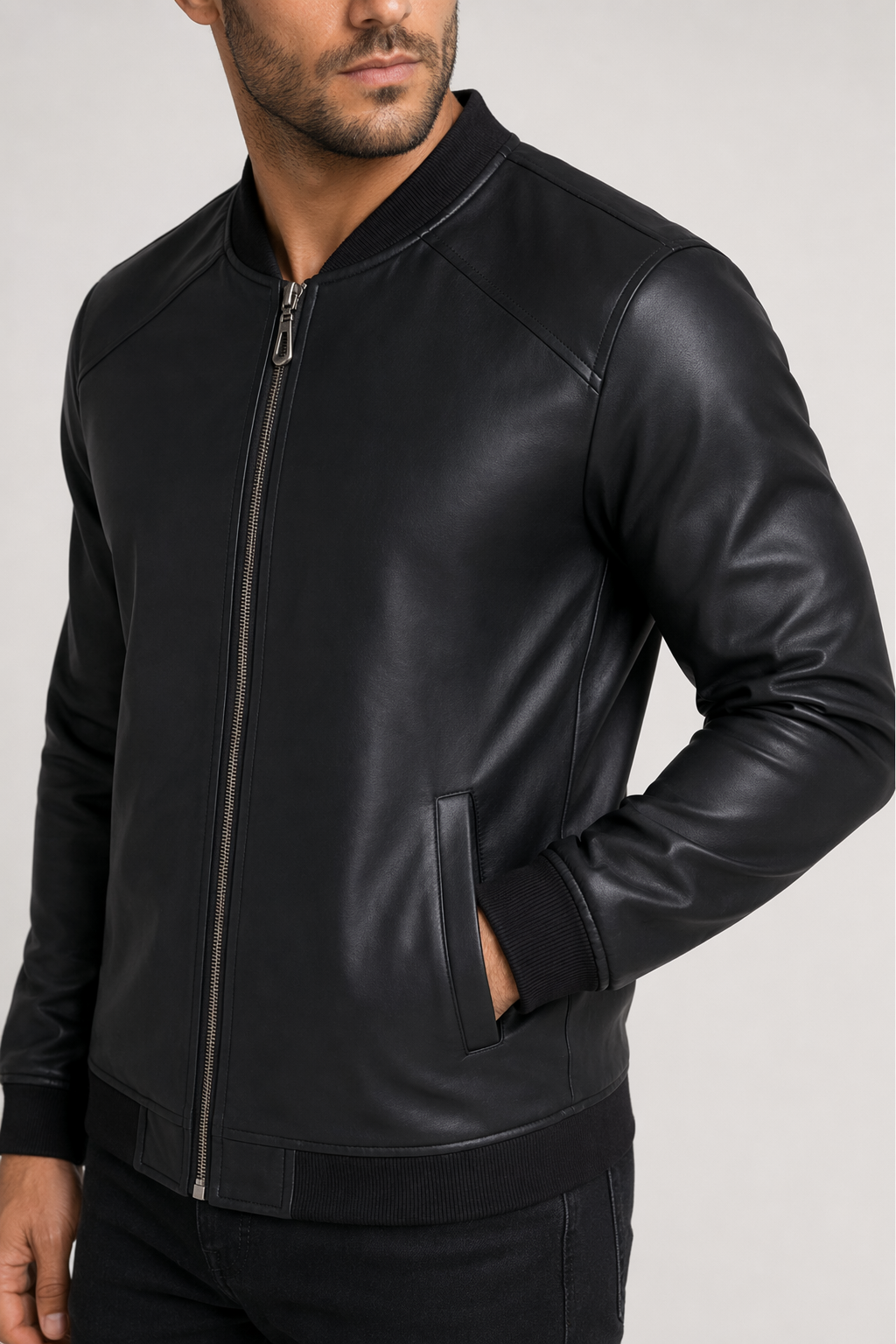Faux Leather Zip-Up Men's Jacket Default