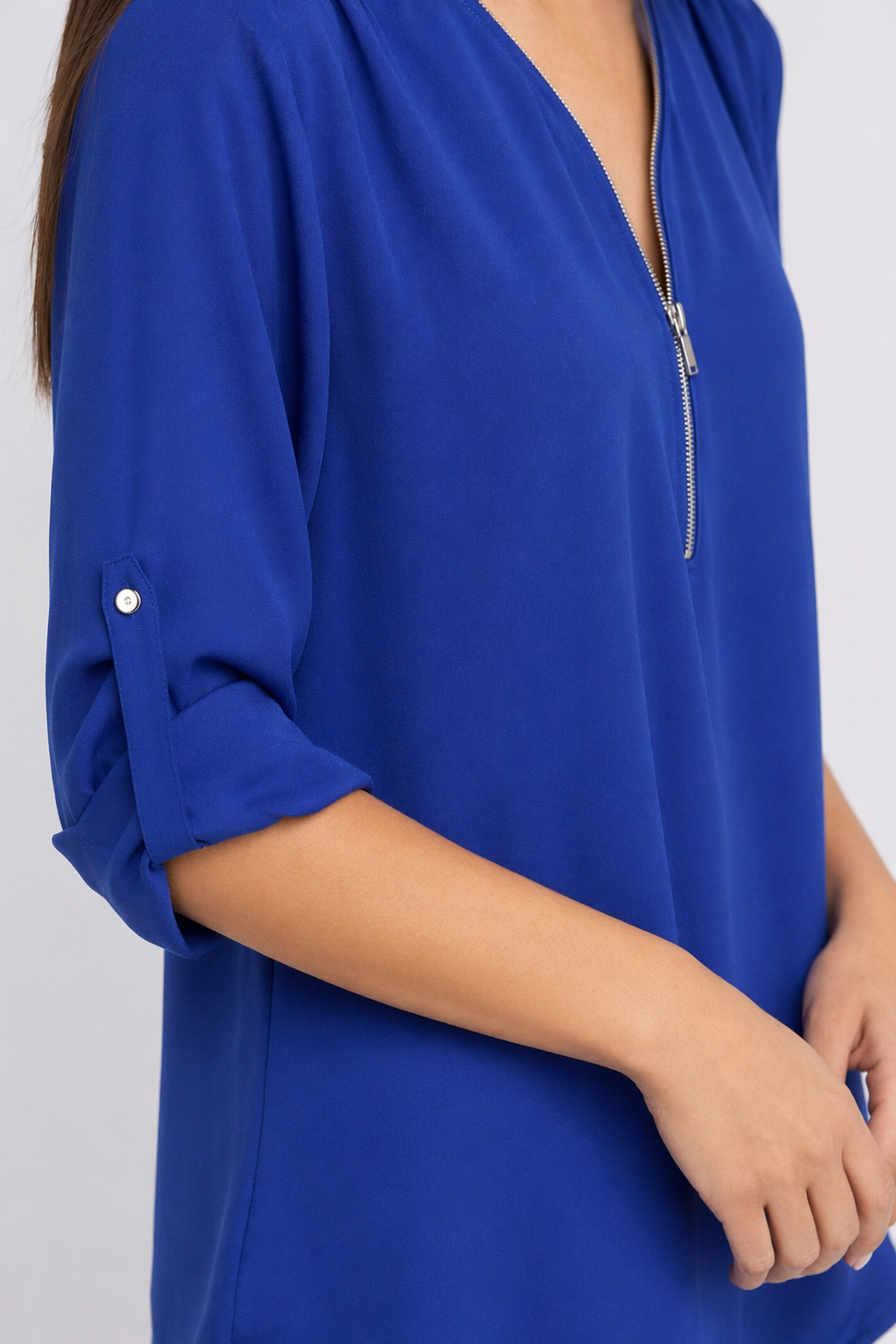 V Neck Blouse for Women with Trendy Urban Style Blue