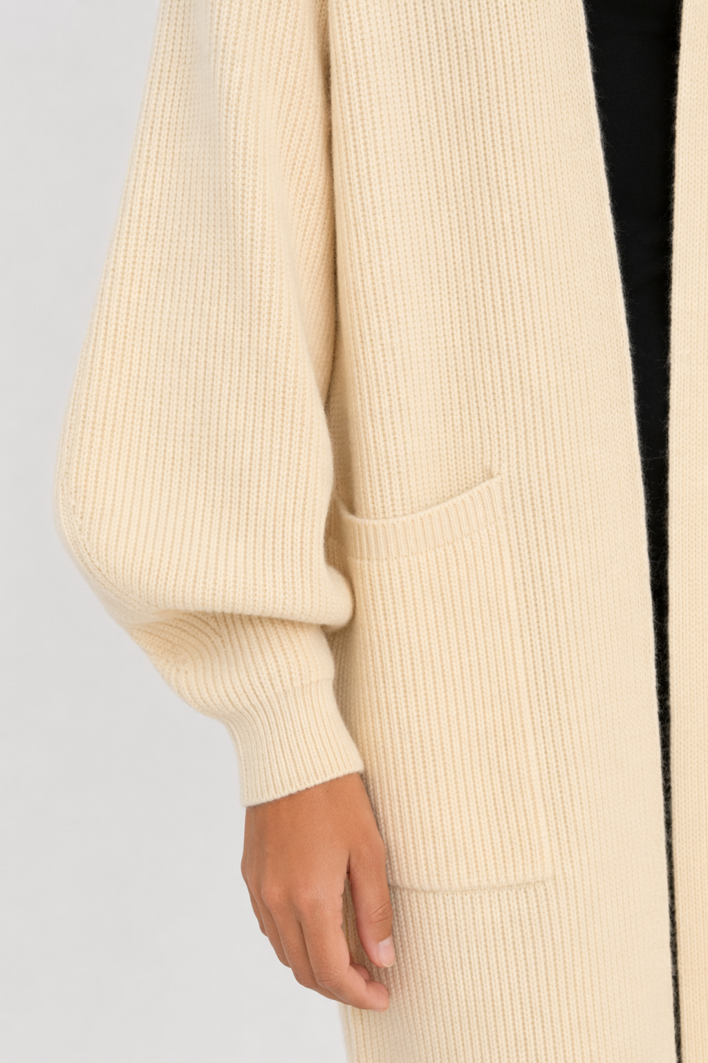 Women's Open Front Cardigan with Mid-Length and Pockets Beige