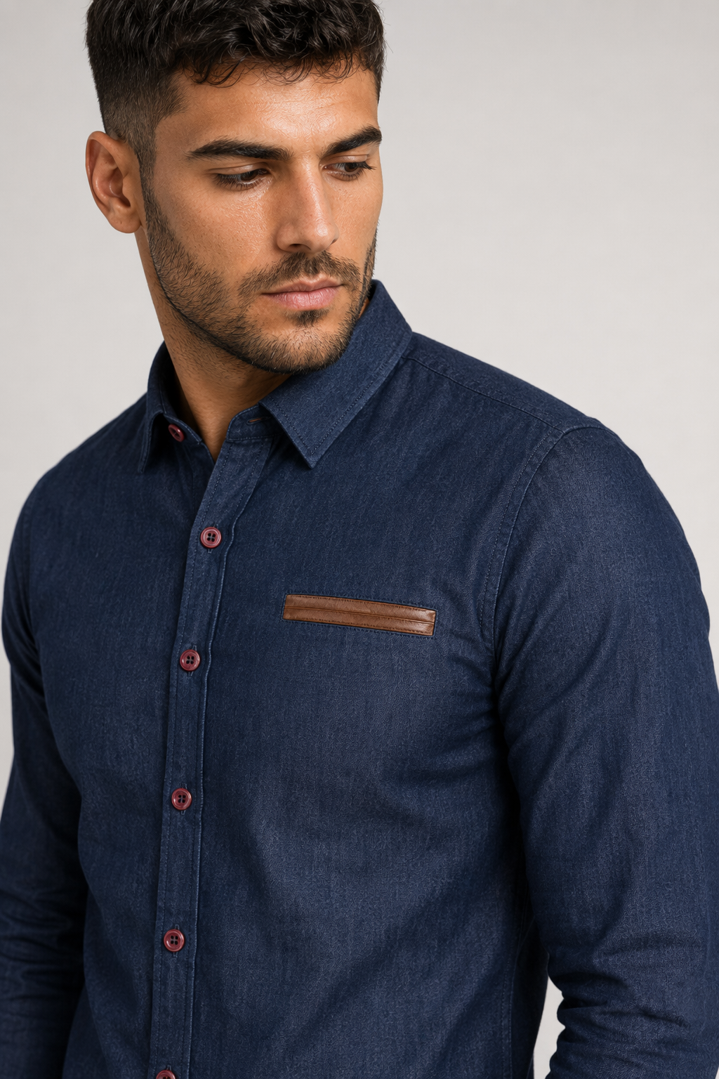 Slim-Fitting Men's Denim Shirt Navy