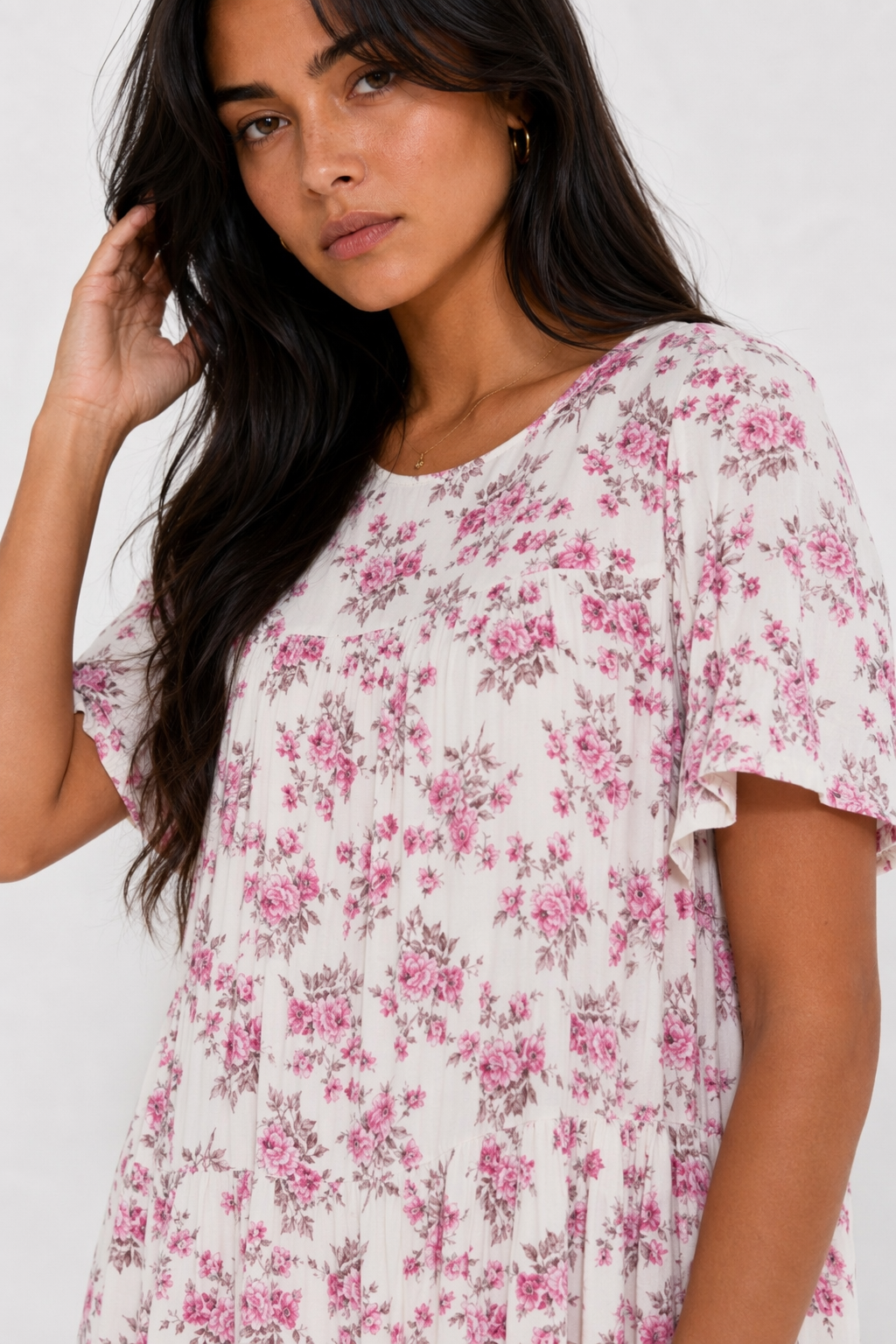 Floral Dress with Frilled Sleeves for Women Pink