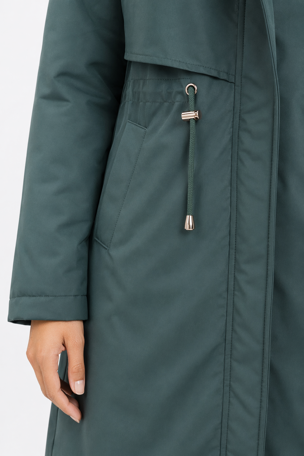 Detachable Faux Fur Lined Women's Long Coat with Hood Green