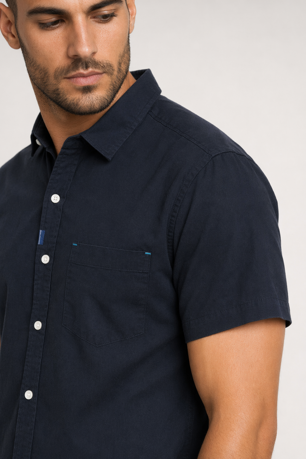 Short Sleeve Men's Button-Up Shirt Title Revision Navy