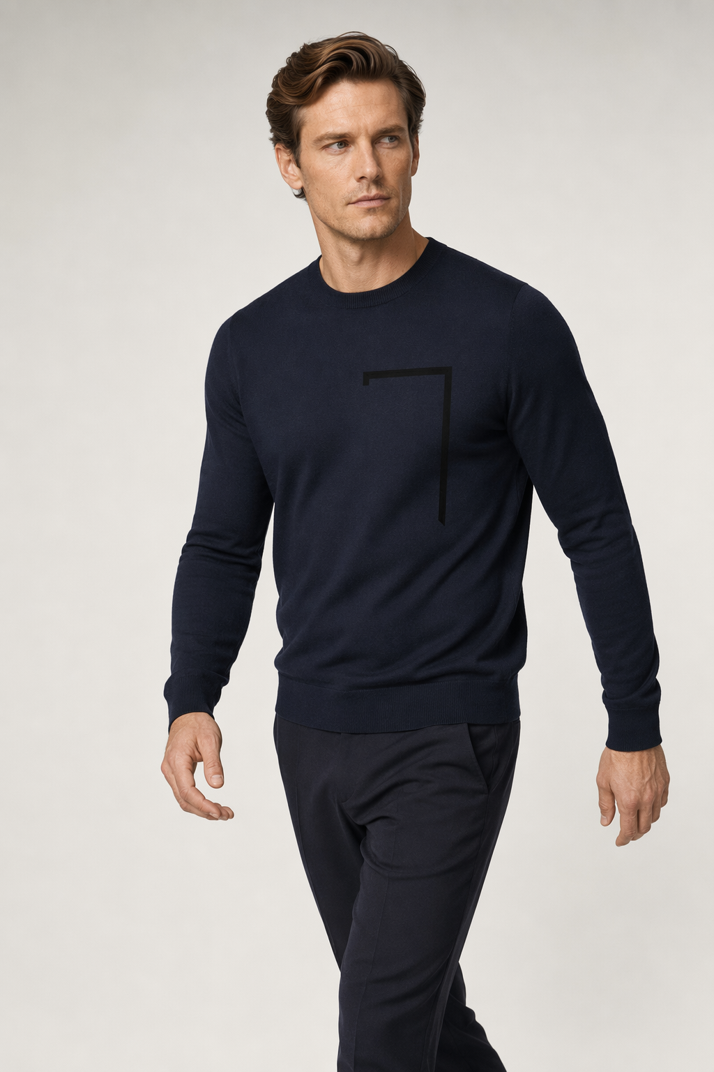 Angled Logo Crewneck Sweatshirt for Men Navy