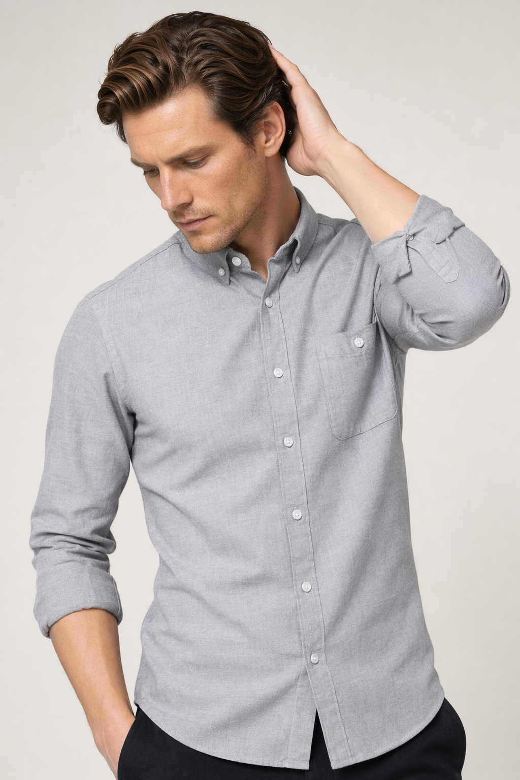 Gray Classic Button Down Men's Long Sleeve Shirt Default