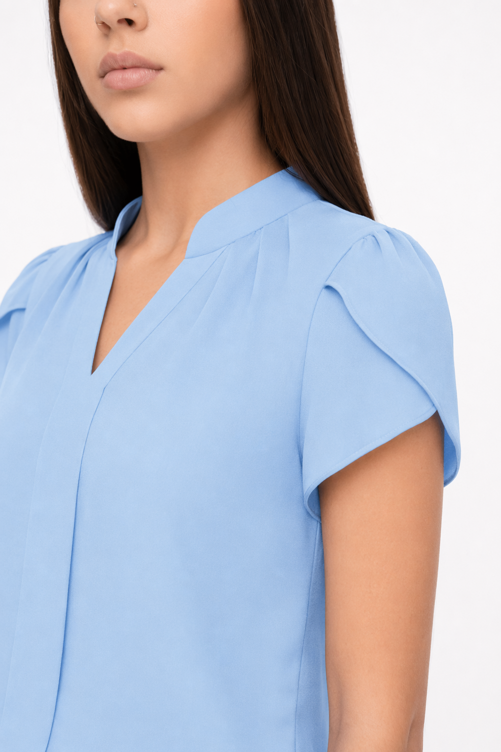 Slim Fit V-Neck Blouse for Women Blue