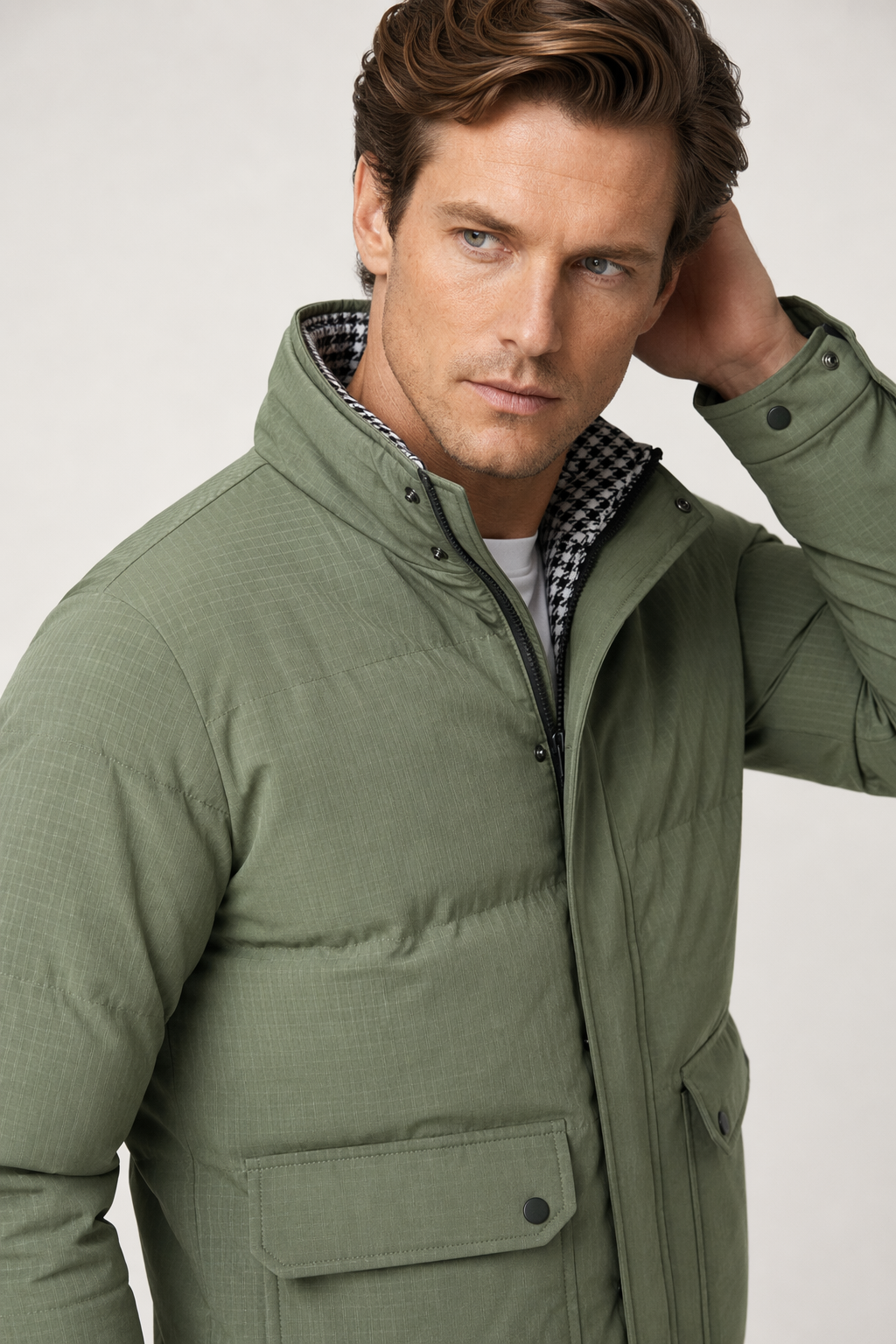 Houndstooth Quilted Jacket for Men Green