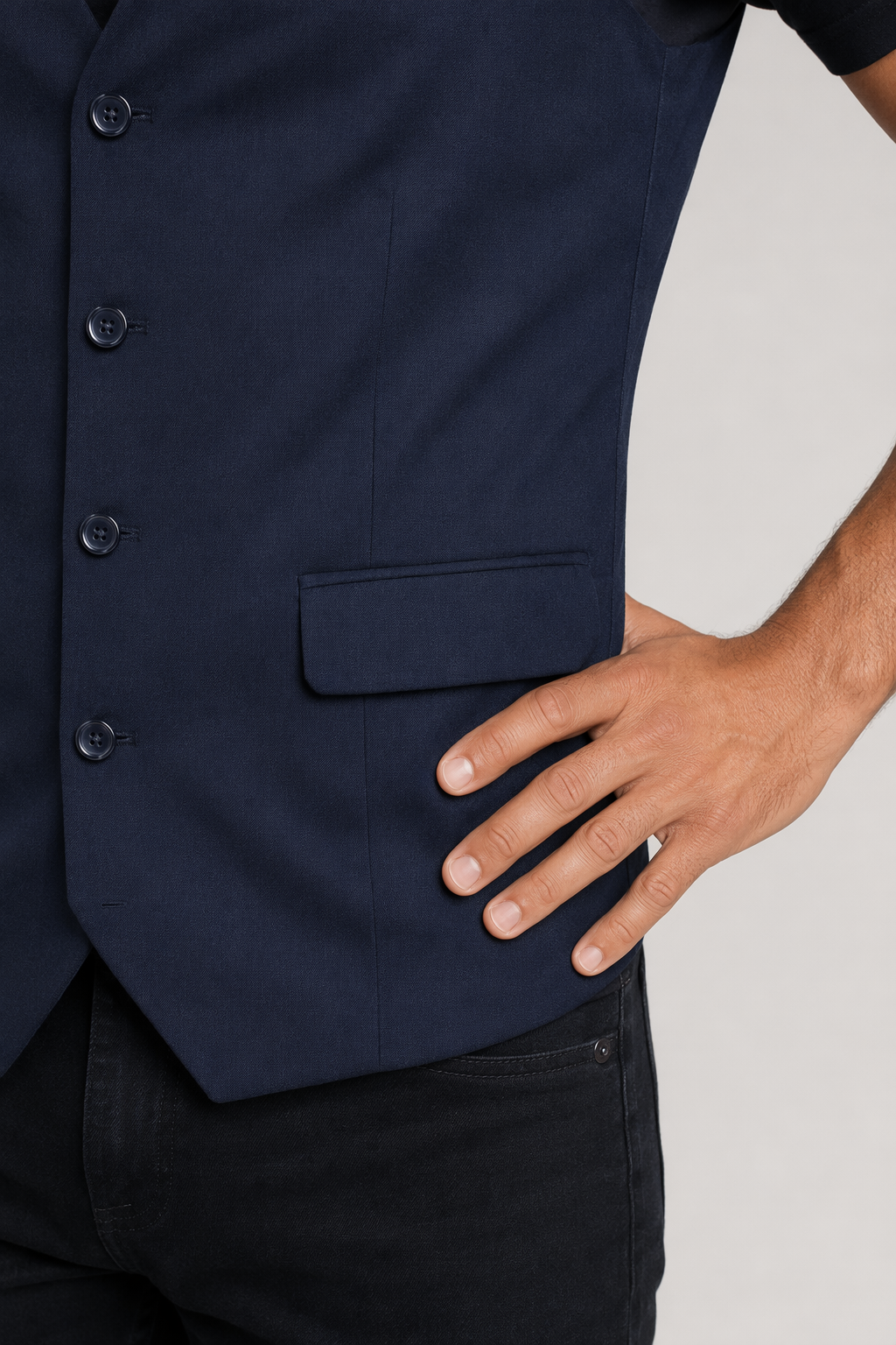 Slim Fit Pocketed Button-Down Men's Vest NAVY