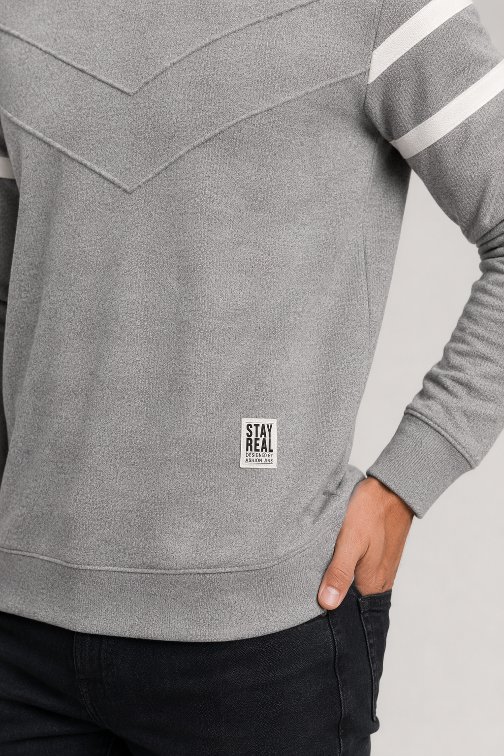 Slim Fit Men's Round Neck Pullover Sweater Gray