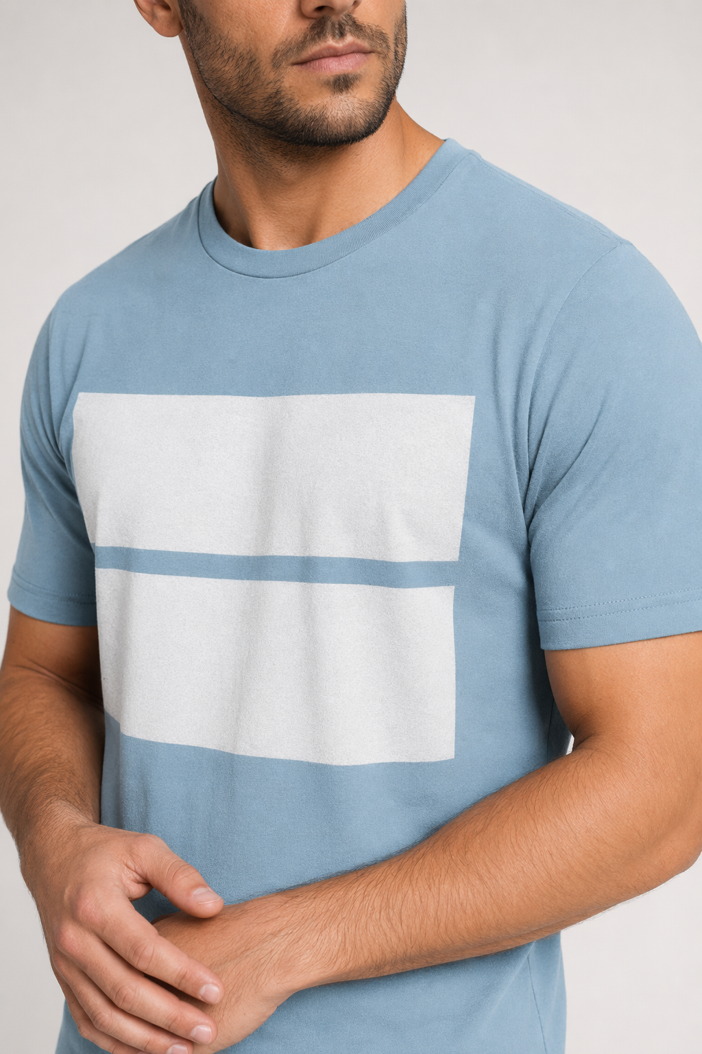 Cotton Tee for Men with Double Color Blocking Light Blue