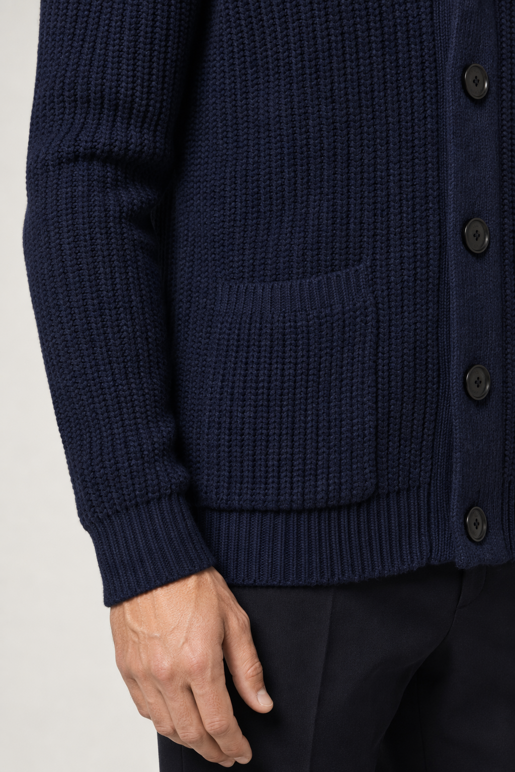 Chunky Knit Cardigan for Men with Shawl Neckline Navy