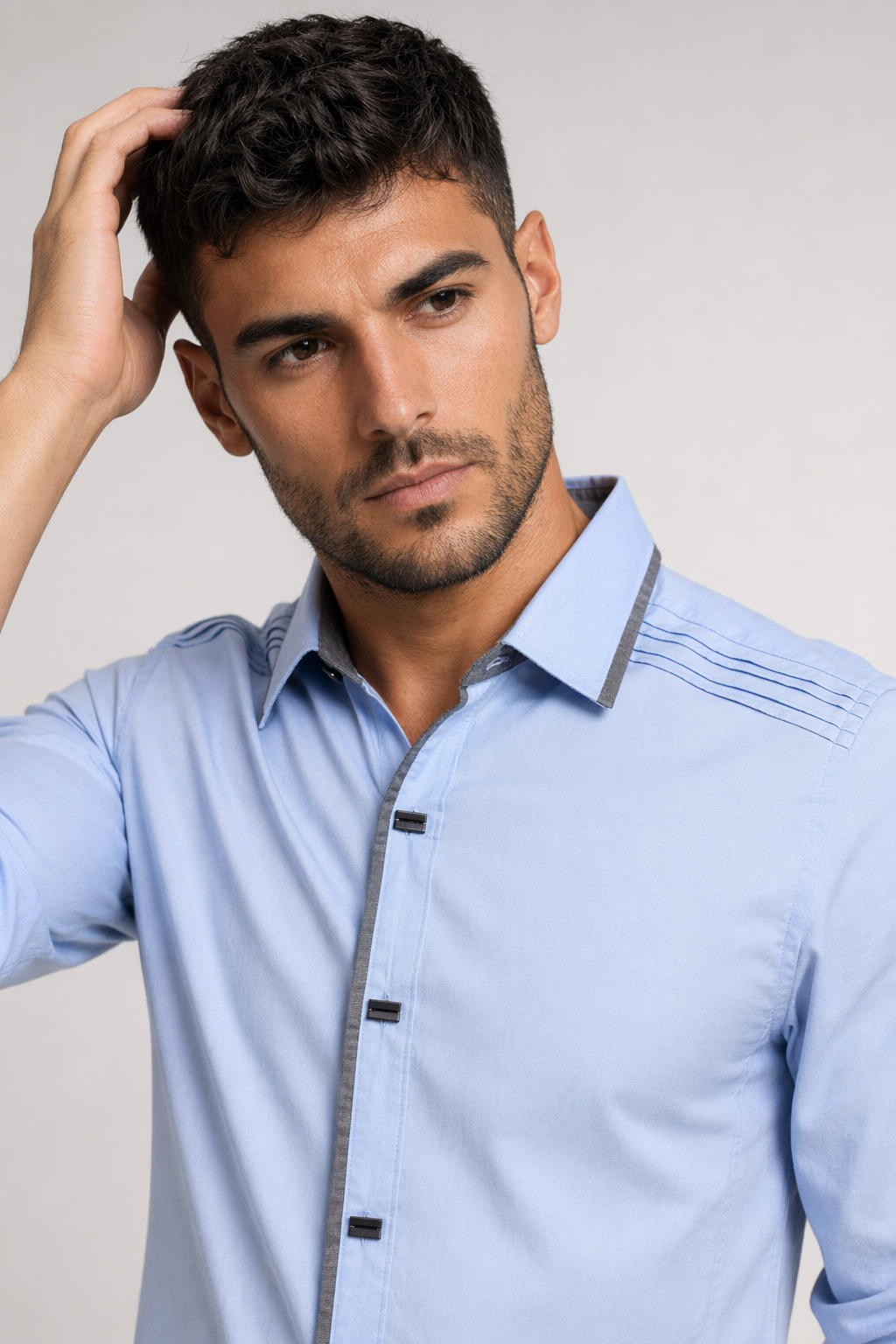 Layered Shoulder Detail Men's Shirt Blue