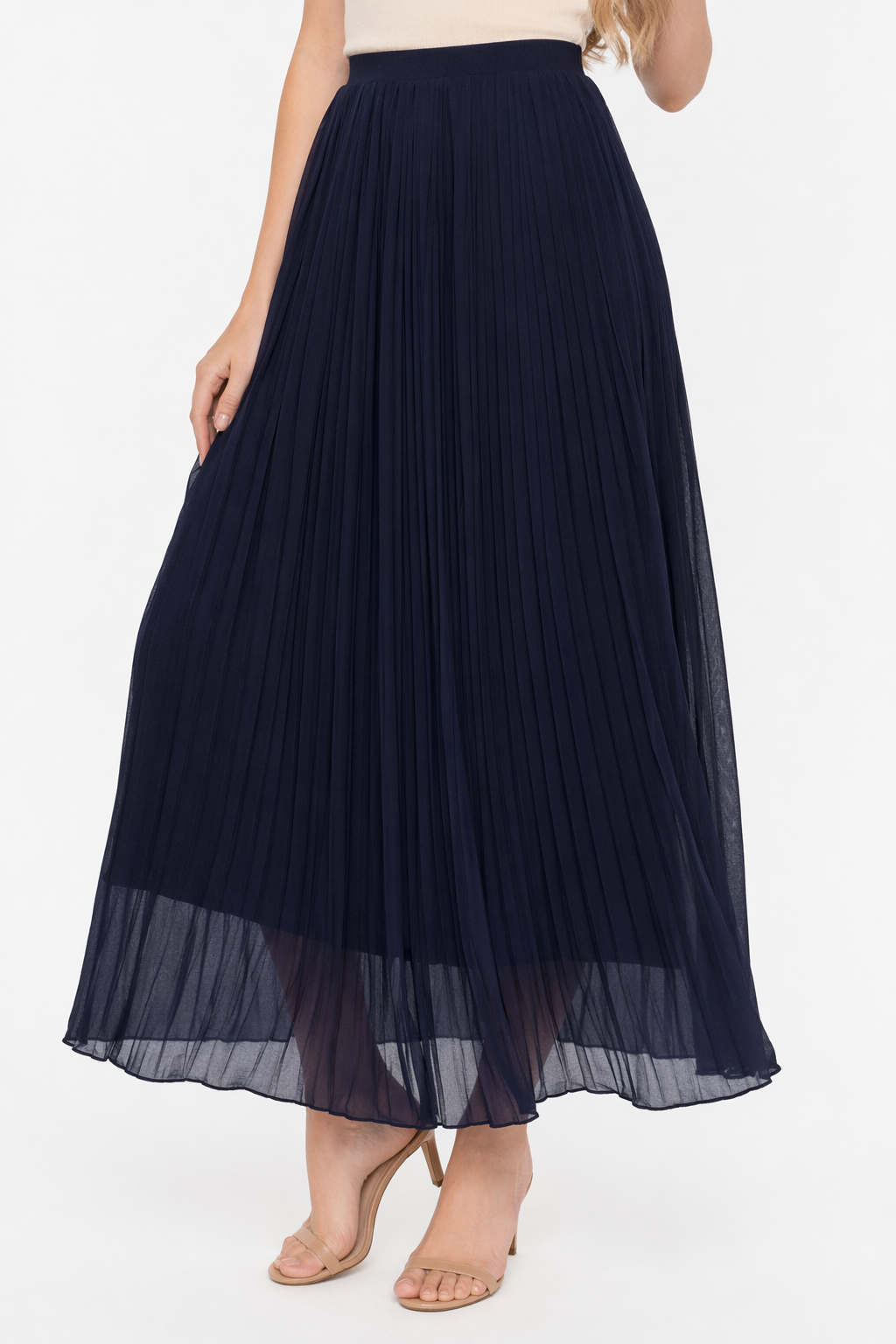 Chiffon Skirt with Pleats Navy