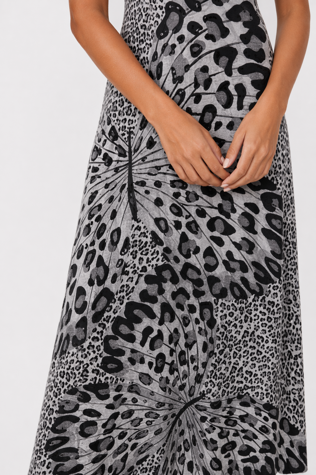 Sleeveless Dress with Leopard Print for Women Gray