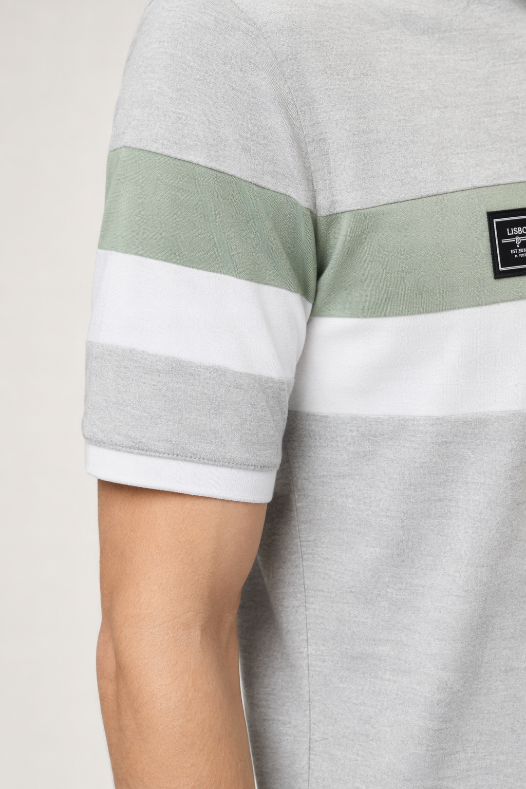 Slim Fit Wide Striped Polo Shirt for Men with Solid Back Panel Gray