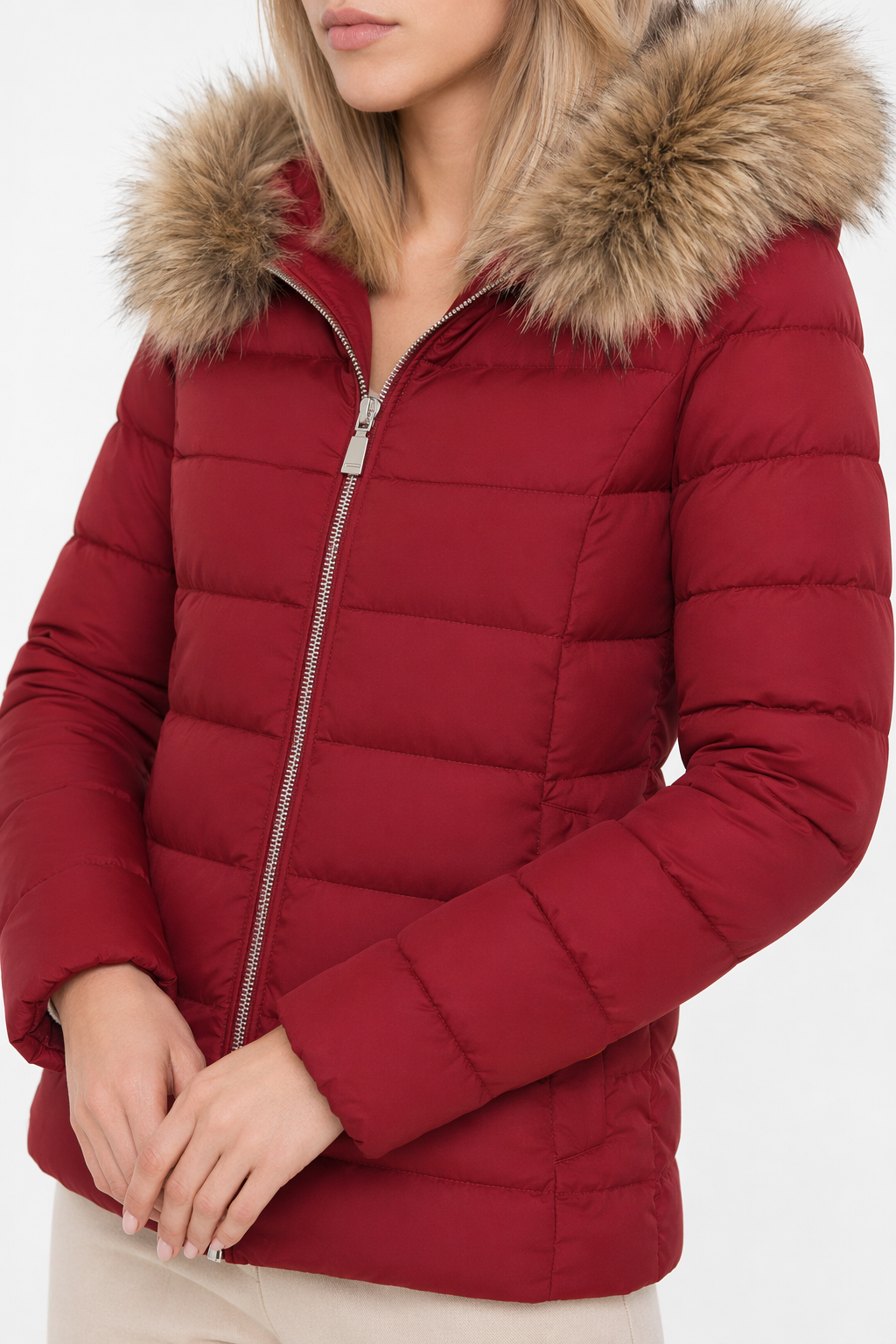 Slim-Fit Zippered Winter Coat with Hood for Women Default