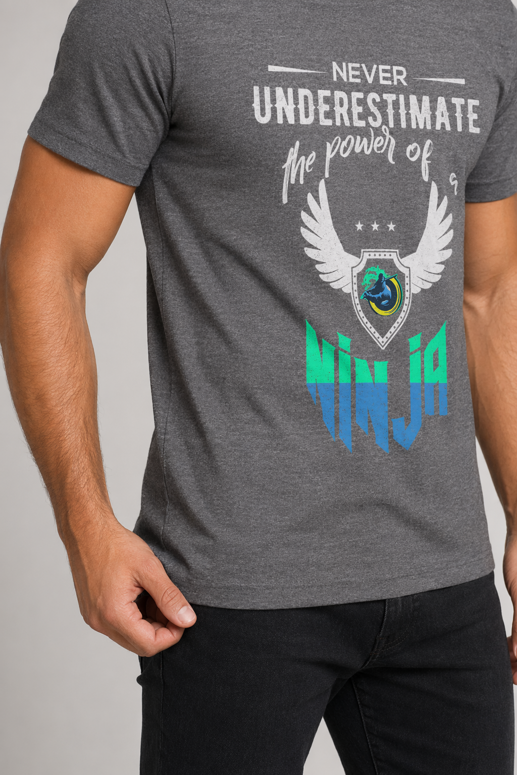Green Text Ninja Power Short Sleeve Tee Deep Heather