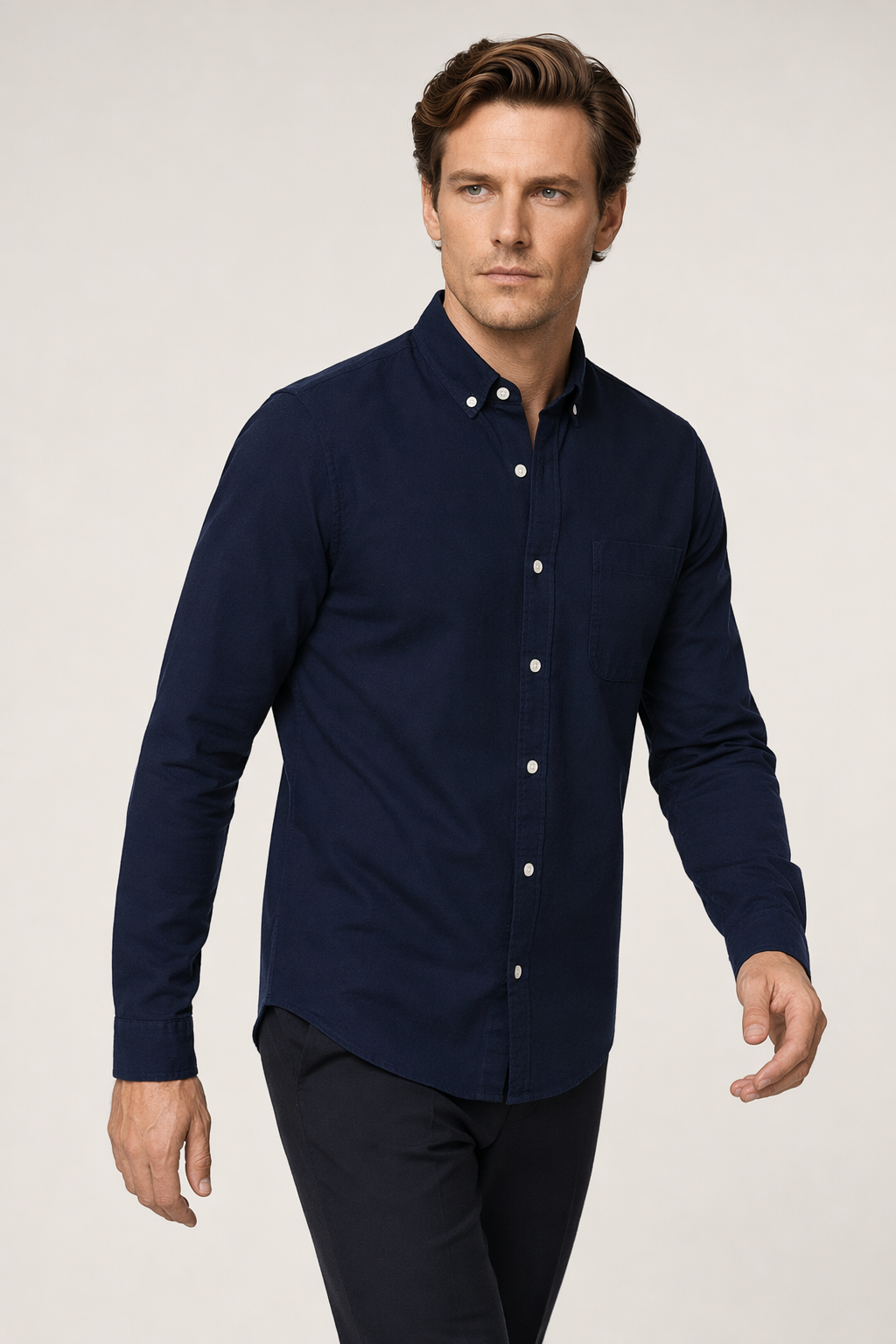 Long Sleeve Men's Button-Up Shirt: Retaining the Essence while Distinguishing from the Original NAVY
