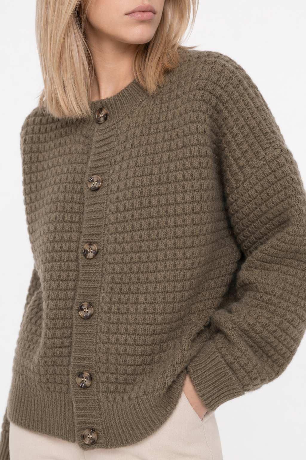 Casual Knit Button-Up Cardigan for Women Brown