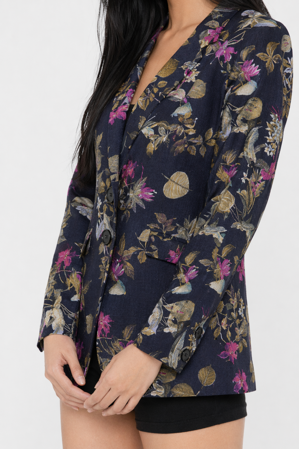 Floral Long Sleeve Blazer with Double Buttons for Women C