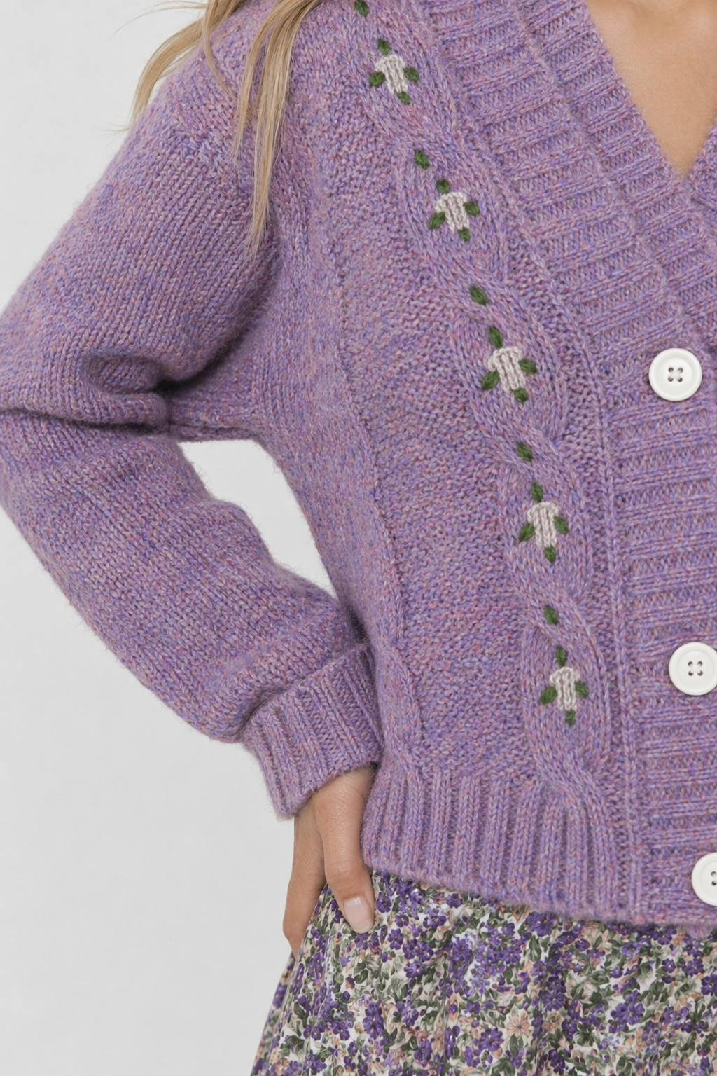 Button Front Sweater Cardigan for Women with a V-Neck Purple